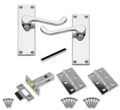 2 Set Victorian Scroll Door Handles Polished Chrome with Hinges ...