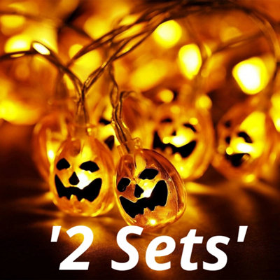 2 Sets Of 20 Pumpkin LED Indoor Halloween Battery 3M String Lights ...