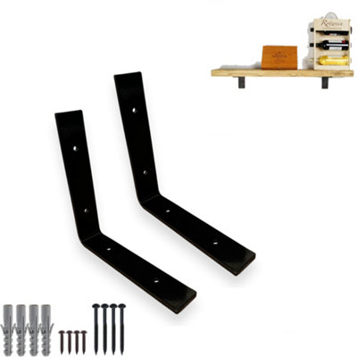 2 Shelf Brackets Pcs Heavy Duty Industrial Steel for Wall Mounted DIY Floating(Black, 100x100mm)