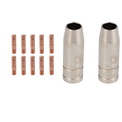 2 shroud & 10 x 0.8mm Round Contact Tips MIG Welding Binzel Style MB15 ...