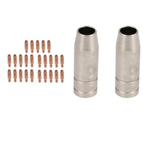 2 shroud & 25 x 0.6mm Contact Tips MIG Welding Binzel Style Euro Torch MB15