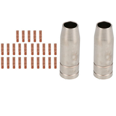 2 shroud & 25 x 0.6mm Round Contact Tips MIG Welding Binzel Style MB15 ...
