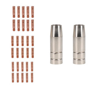 2 Shrouds & 30 Tips 0.6, 0.8, 1.0mm Cebora 110 / Snap On 130 MIG Welding