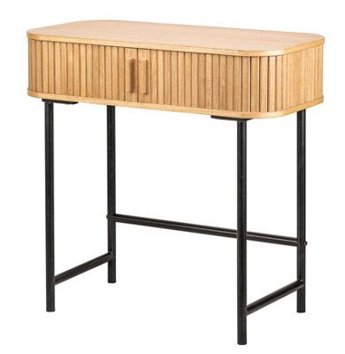 2-Sliding Door Metal and Wood Console Table Classic Style Living Room
