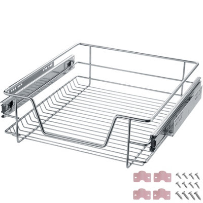 2 Sliding wire baskets with drawer slides - grey