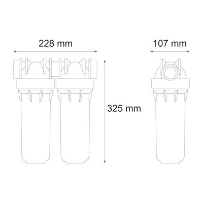 2 Stage 10" Inline Water Filter System Housing 1" Ports With Wall Bracket And Key