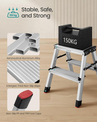 2-Step Aluminium Ladder, Non-Slip Steps for Easy Use in Various Spaces ...
