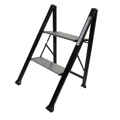 2 Step Folding Ladder Stool 150KG (Two Tread Lightweight Slimline Aluminium Kitchen Home)