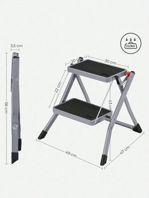 2 Step Ladder Folding Step Stool 20 Cm Width Non-Slip Rubber With ...