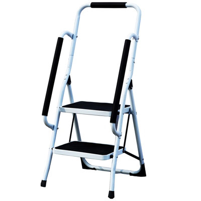 2 Step Ladder Folding Stool Non Slip Tread Steel Foldable Home DIY With Handrail