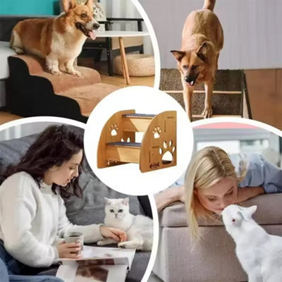 2 Steps Pet Ramp Wooden Dog Steps Stairs Cat Detachable Ladder For Bed Sofa