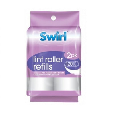 2 Swirl Lint Roller Refill Rolls 10cm Clothes Pet Hair Remover Fluff Dust Lint 120 Sheets