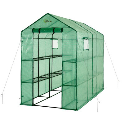 2 Tier 12 Shelf Polyethylene Plastic Greenhouse Replacement Cover - 49.2" W X 98.4" D X 74.8" H - Green