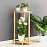 2 Tier Bamboo Wood Plant Stand Corner Display Shelf 70 cm