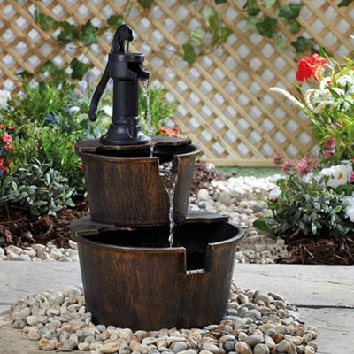 Happygrill Water Fountain Outdoor, 2-Tier Barrel Water Feature Decor With Electric Pump, Freestanding Cascading Waterfall Fountain For Garden Patio Backyard Decor Or Porch