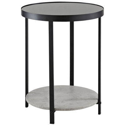 2 Tier Black Classic Round Tray Coffee Table, Side Table with Storage Shelf, End Side Table for Small Space/Living Room/Bedroom