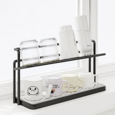 2 Tier Bottle Drying Rack and Cup Storage Stand Black Steel Mug Holder ...