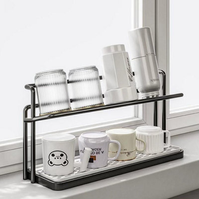 2 Tier Bottle Drying Rack and Cup Storage Stand Black Steel Mug Holder ...