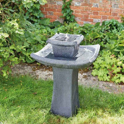 2 Tier Cascade Pagoda Water Fountain - Solar Powered Freestanding Stone Bird Bath Water Feature