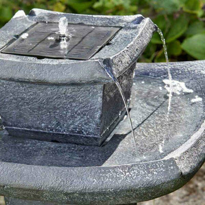 2 Tier Cascade Pagoda Water Fountain - Solar Powered Freestanding Stone Bird Bath Water Feature