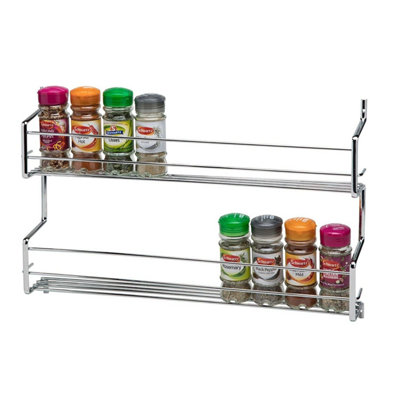 2 Tier Chrome Finish Space Saving 20 Jar Spice Rack Metal for Kitchen door, Cupboard or Wall