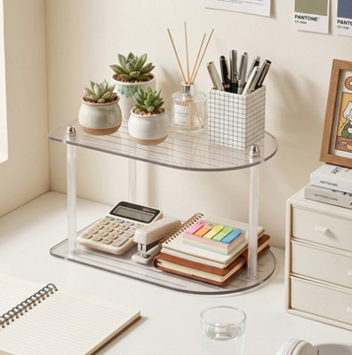 2-Tier Clear Multifunctional Desktop Storage Rack, 26cm(W) x 18cm(D) x 20.5cm(H)