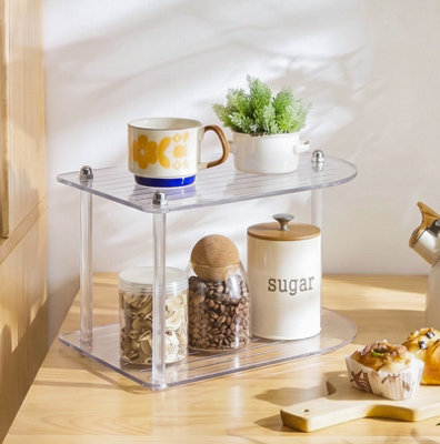 2-Tier Clear Multifunctional Desktop Storage Rack, 26cm(W) x 18cm(D) x 20.5cm(H)