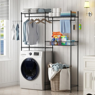 2-Tier Clothes Drying Rack Adjustable Laundry Storage Shelf Hanger Rail ...
