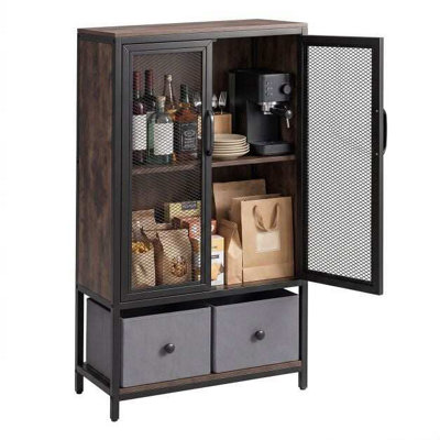 2-Tier Coffee Bar Cabinet with Spacious Countertop and 2 Fabric Drawers ...