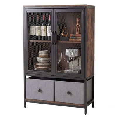 2-Tier Coffee Bar Cabinet with Spacious Countertop and 2 Fabric Drawers ...