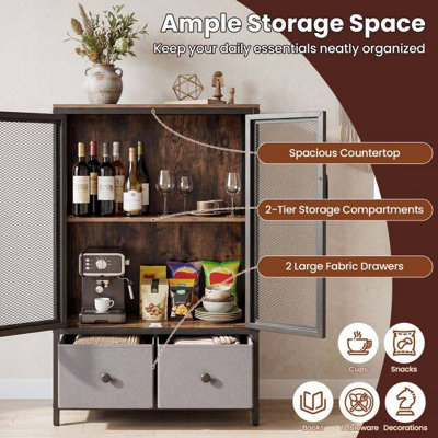 2-Tier Coffee Bar Cabinet with Spacious Countertop and 2 Fabric Drawers ...