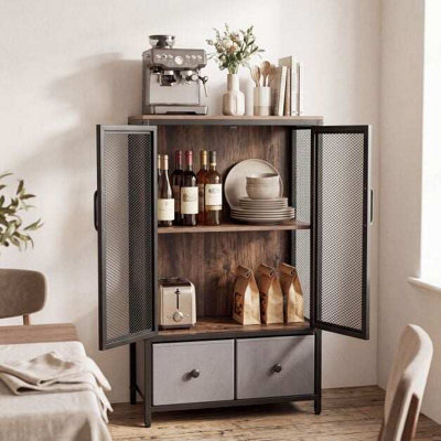 2-Tier Coffee Bar Cabinet with Spacious Countertop and 2 Fabric Drawers ...