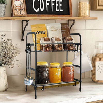 2 Tier Coffee Bar Station Organizer Mug Tree Rack Cup Holder Stand with ...
