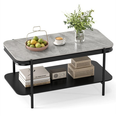 2-Tier Coffee Table with Sintered Stone Top Grey