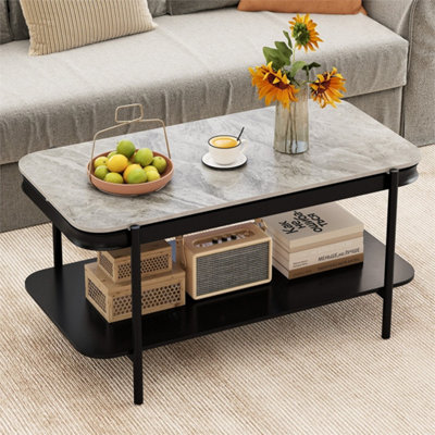 2-Tier Coffee Table with Sintered Stone Top Grey