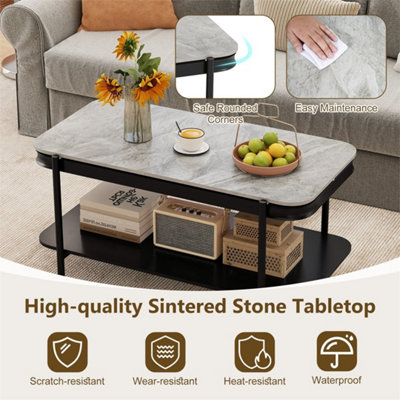 2-Tier Coffee Table with Sintered Stone Top Grey