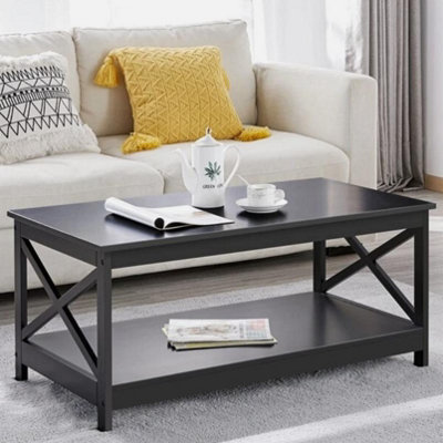 2-Tier Coffee Table with Storage Shelf Modern Center Tea Table for ...