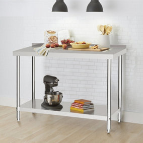 2 Tier Commercial Freestanding Stainless Steel Kitchen Prep and Work Table with Backsplash 120cm