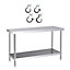 2 Tier Commercial Stainless Steel Kitchen Prep and Work Table Catering Bench with 4 Wheels 120cm