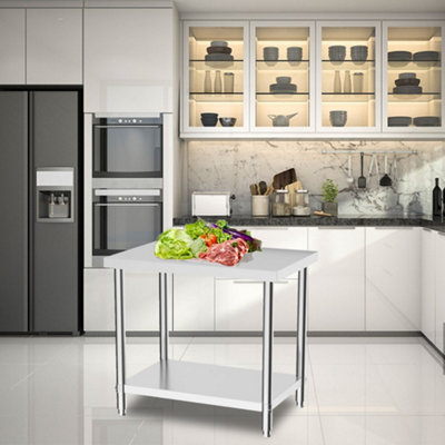 2 Tier Commercial Stainless Steel Kitchen Prep and Work Table Catering Table 90cm