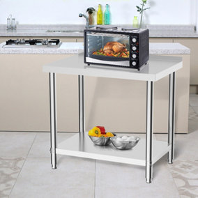 2 Tier Commercial Stainless Steel Kitchen Prep and Work Table Catering Table with Backsplash 90cm