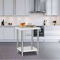 2 Tier Commercial Stainless Steel Kitchen Prep and Work Table with Backsplash