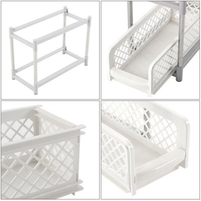2 Tier Corner Bathroom Storage Basket Kitchen Cupboard Extendable Drawer Shower Shelf Tabletop Organizer - 3