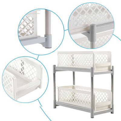 2 Tier Corner Bathroom Storage Basket Kitchen Cupboard Extendable Drawer Shower Shelf Tabletop Organizer - 4