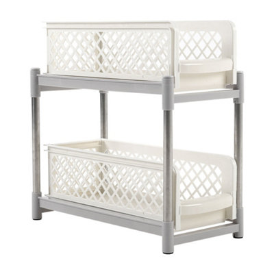 2 Tier Corner Bathroom Storage Basket Kitchen Cupboard Extendable Drawer Shower Shelf Tabletop Organizer - 5