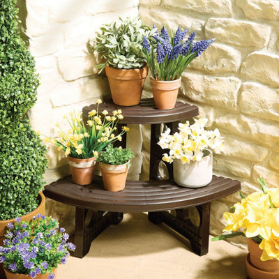 2-Tier Corner Plant Stand, Weather-Resistant Plastic, Space-Saving Display,  H63cm x W38cm x D46cm