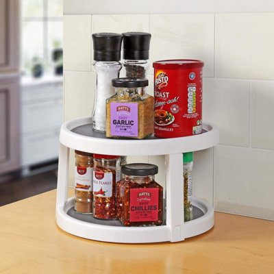 2 Tier Corner Spice Rack for Cabinets Worktop Condiments Oils Spices Non Slip Base Made Of Durable Plastic Drawer Cutlery DIY at B Q