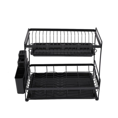 2 Tier Countertop Dish Drying Rack with Drip Trays