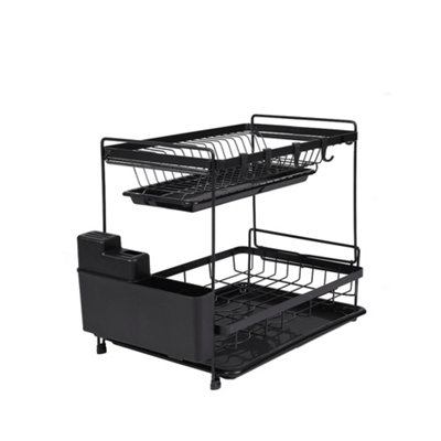 2 Tier Countertop Dish Drying Rack with Drip Trays