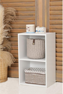 2 Tier Cube Bookshelf Storage Organiser White Wooden Shelving Display Open Bookcase For Home Living Room Office Bedro